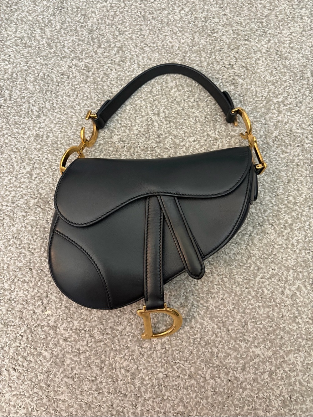 Dior Black Leather Mini Saddle Shoulder Bag with Gold Hardware